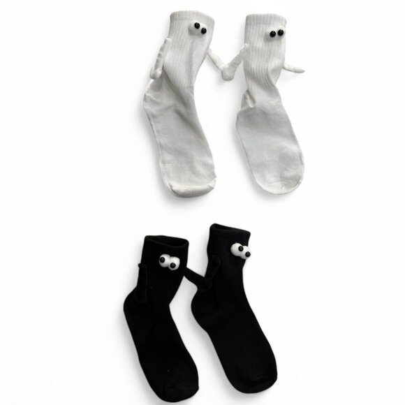 Set Of 2 Couples Unisex Black and white ghost socks holding hands. NEW - Picture 2 of 8